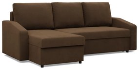 Zeus sarokkanapé, 2 ágyneműtartóval, döntött kartámasz, szövet anyag, univerzális oldal, hab töltet, barna