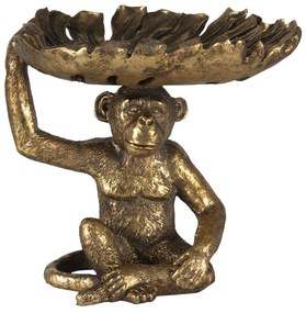 Arany színű majom kínáló tállal dekorációs kisszobor figura