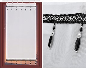 Kész függöny panel, fátyol képernyő fehér fekete gyöngyökkel 50x110 cm széles