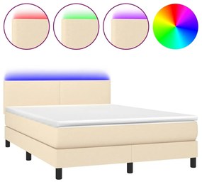 krémszínű szövet rugós és LED-es ágy matraccal 140x200 cm