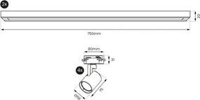 BRILAGI - Sínrendszeres spotlámpa HUSKY 4xGU10/10W/230V 150 cm fekete