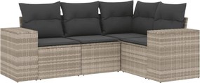 vidaXL 4 részes világosszürke polyrattan kerti ülőgarnitúra párnákkal