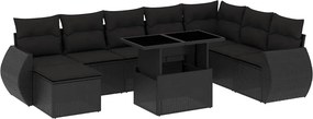 vidaXL 9 részes fekete polyrattan kerti ülőgarnitúra párnákkal