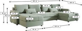 AKCIÓ U alakú kinyitható kanapé VENORIA 285x146 cm, világoszöld + 2 párna INGYEN II. minőség
