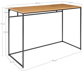 Vita íróasztal, tölgyhatású fekete vázzal 100x45x75 cm