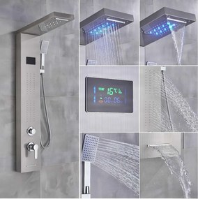 Zuhanyrendszer EYN BSP1912 LED-világítással, vízeséskifolyóval és masszázsfúvókákkal, többféle, például matt fekete és szálcsiszolt ezüst kivitelben — Nikkel