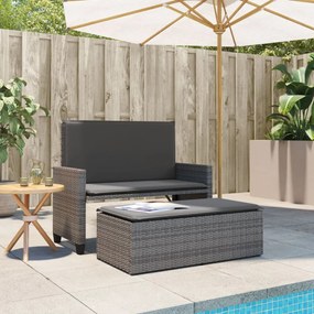 szürke polyrattan kerti pad párnával és lábtartóval