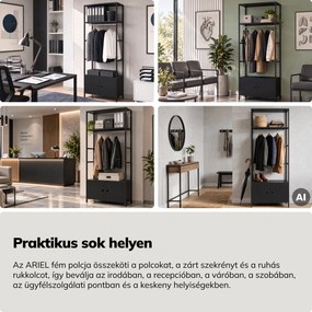 Irodai polc nyitott ruhaakasztó rúddal, recepcióra és váróterembe, fém, fekete, 800x2200x400 mm: ARIEL