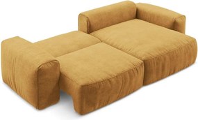Mustársárga zsenília kinyitható sarokkanapé (jobb oldali-heverő résszel) Kuki – Makamii
