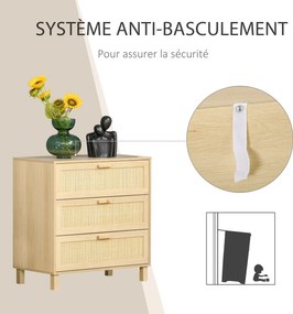 HOMCOM 3-fiókos Komód Rattan Kosszárkal | Aosom