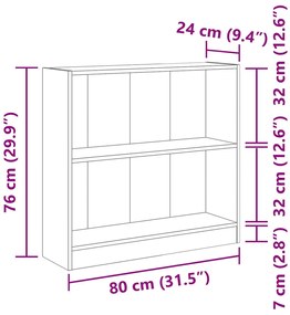 füstös tölgy színű szerelt fa könyvszekrény 80 x 24 x 76 cm