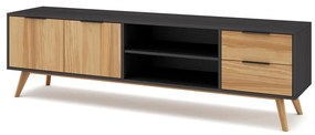 Fekete-natúr színű borovi fenyő TV-állvány 180x53 cm Lavis – Marckeric