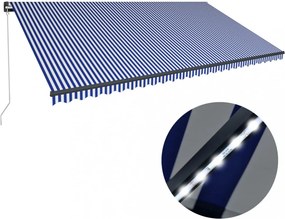 kék és fehér kézzel kihúzható LED-es napellenző 600 x 300 cm