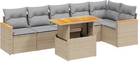 vidaXL 7 részes bézs polyrattan kerti ülőgarnitúra párnákkal
