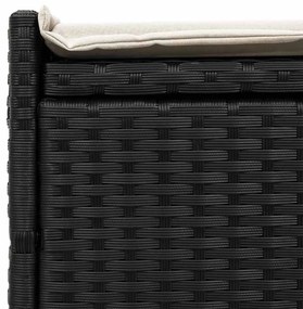 fekete polyrattan kültéri tárolópad párnával 100 cm