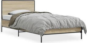 vidaXL sonoma tölgyszínű szerelt fa és fém ágykeret 100 x 200 cm