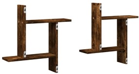 2 db füstös tölgy színű szerelt fa fali polc 50 x 12 x 50 cm