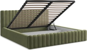 Zöld kárpitozott ágyneműtartós franciaágy ágyráccsal 140x200 cm Lemi – Makamii