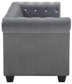 szürke 3 személyes bársony Chesterfield kanapé 199x75x72 cm