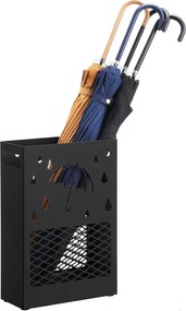 Esernyőtartó fém téglalap alakú kivehető vízcsepp tálcával, fekete