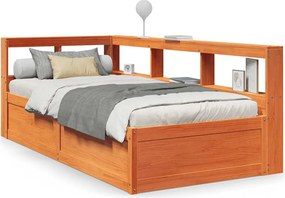 vidaXL barna tömör fenyőfa könyvespolcos ágy matrac nélkül 100 x 200cm