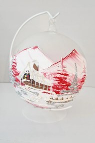 Kézzel készített üveggömb téli tájképpel, gyertyatartóval