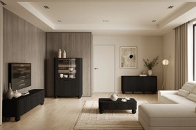 Vesper vitrin 103 cm - fekete / fekete fogantyúk / gömb lábak