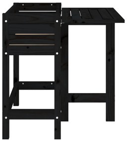 fekete tömör fa kerti ültetőláda összecsukható asztallappal