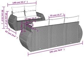 6 részes világosszürke polyrattan kerti ülőgarnitúra párnákkal