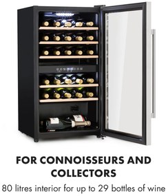 Klarstein Vinamour 29D, borhűtő, 2 zóna, 80 liter, 29 palack, 5 - 22 °C, érintésvezérlés