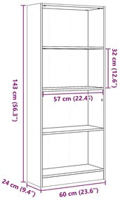 betonszürke szerelt fa könyvespolc 60 x 24 x 143 cm