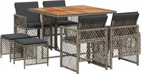 vidaXL 9 részes szürke polyrattan kerti étkezőgarnitúra párnával