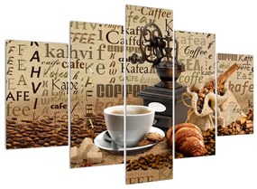 Kávé, kávédaráló és a croissant kép (150x105 cm)