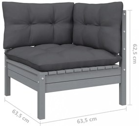 3 részes szürke tömör fenyőfa kerti ülőgarnitúra párnákkal