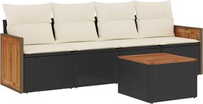 vidaXL 5 részes fekete polyrattan kerti kanapészett párnákkal
