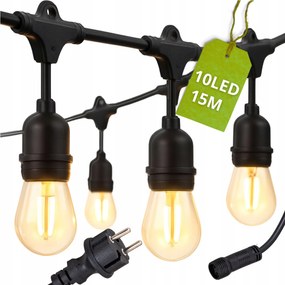 Kerti fényfüzér Led 15m 10 Led nagy izzó E27 kerti lámpa