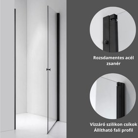 Stuxi Bari Black 100 cm széles egyszárnyú nyíló zuhanyajtó, 6 mm vízlepergető üveggel, matt fekete profillal, 195 cm magas