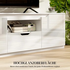 HOMCOM TV-szekrény, magasfényű, akár 65"-os tévékhez, 3 rekesszel, fiókkal, fehér