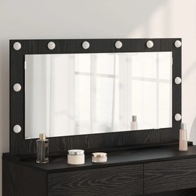 LED világítással ellátott tükör fekete tölgy 100x55x18 cm