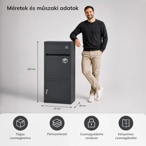 Csomag- és levélláda paczkobox, fém, kültéri, zárható, antracit PAT