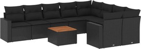 vidaXL 10 részes fekete polyrattan kerti ülőgarnitúra párnákkal