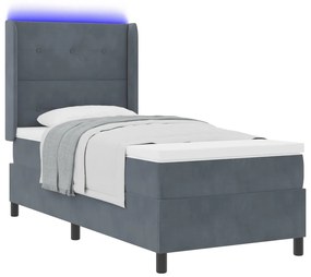 Boxspring Ágy Mattal és LED Fekete Szürke 100x200 cm Bársony
