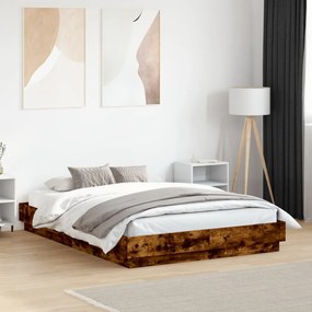 füstös tölgyszínű szerelt fa ágykeret 120 x 190 cm