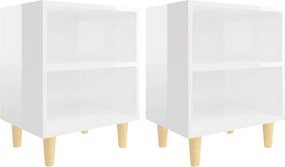vidaXL 2 db magasfényű fehér éjjeliszekrény fa lábakkal 40x30x50 cm