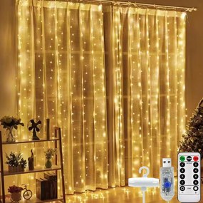 Led Fényfüggöny 3x3 Lámpa 300 Karácsonyi Karácsonyi Füzér Meleg XL