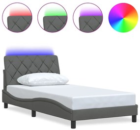 sötétszürke szövet ágykeret LED-ekkel matrac nélkül 100x200 cm