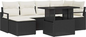 vidaXL Kerti Kanapé Szett párnával 7 pcs Fekete és krémszínű