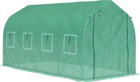 Outsunny 4x2x2 m Kültéri Üvegház 8 Hálós Ablakkal és Ajtóval, Zöld Kert Üvegház Teraszkerthez | Aosom