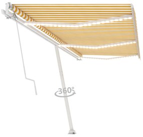 sárga-fehér szélérzékelős és LED-es napellenző 600 x 350 cm