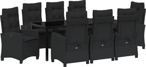 vidaXL Kert étkező szett párnával 9 pcs Fekete polirattan